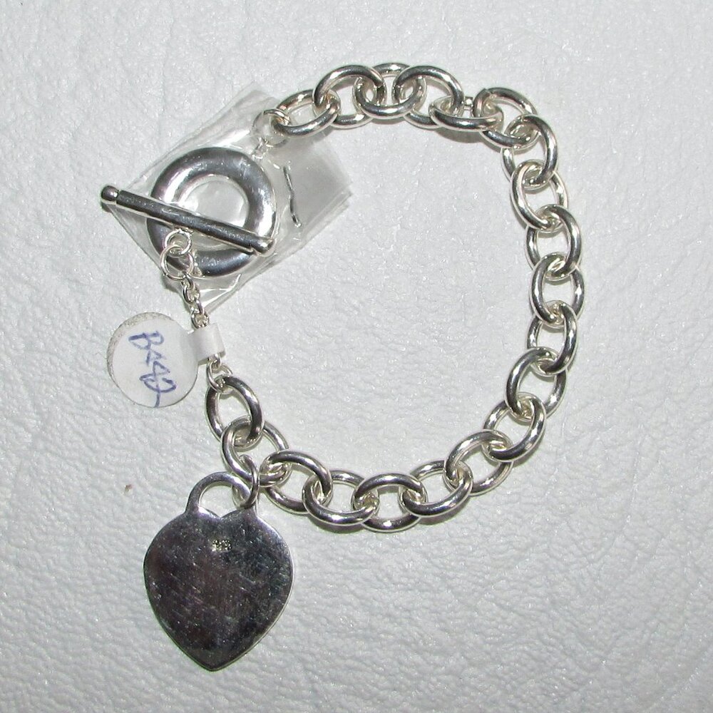 925 Silver Heart Charm Heavy Link Bracelet – NEW